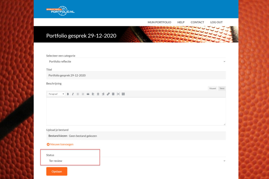 basketball trainer portfolio BT2 BT3 BT4 aanpassen status