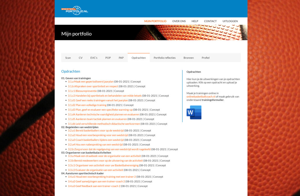 basketball trainer BT2 BT3 BT4 opdrachten portfolio